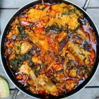 Kontomire stew with smoked salmon and melon seeds (Palava sauce)
